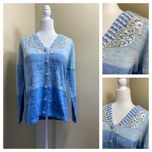 Nwt Storybook knits ocean seahorse sweater Large embellished beaded